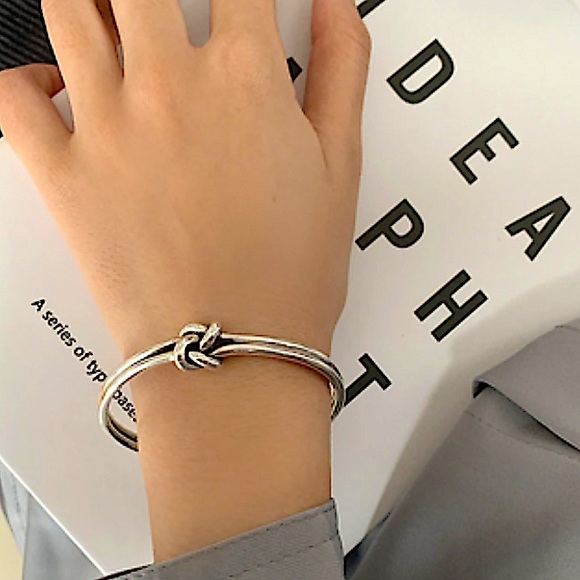 Knot Sterling Silver Bangle Cuff Bracelet - Picture 10 of 14